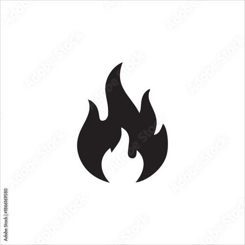 black Fire icon collection. Fire flame symbol. Bonfire silhouette logotype isolated on white background.