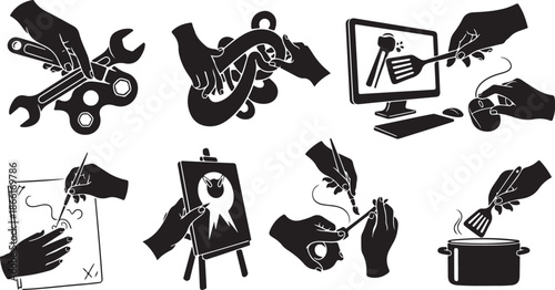 Creative Hands at Work with Various Artistic and Technical Tools