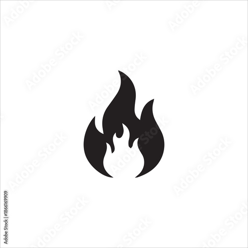 black Fire icon collection. Fire flame symbol. Bonfire silhouette logotype isolated on white background.