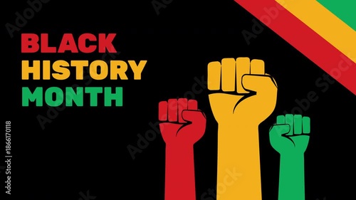 black history month animated  banner with fists video footage 2d motion graphics