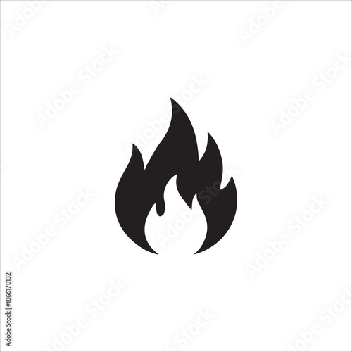 black Fire icon collection. Fire flame symbol. Bonfire silhouette logotype isolated on white background.