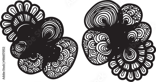 Black and White Floral Patterns with Swirling Designs