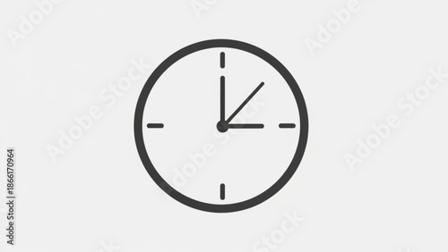 Simple black and white clock face with hour and minute hands on a plain white background, symbolizing time and schedule with icon and vector