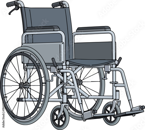 3D isolated white background illustration of a vintage medical wheelchair for disabled patient mobility and healthcare transport