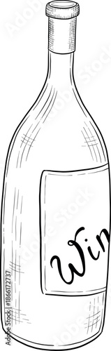 Collection of cheese, brie, camember, parmesan and blue cheese, European cheese assortment, slices, black ink engraving drawing, isolated, transparent. Wine bottle and glass, grape and fig