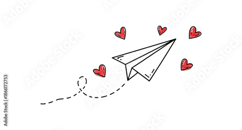Paper airplane with hearts