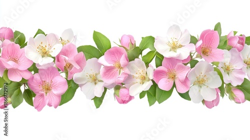 Delicate floral border with pink and white blossoms, perfect for spring designs and invitations.