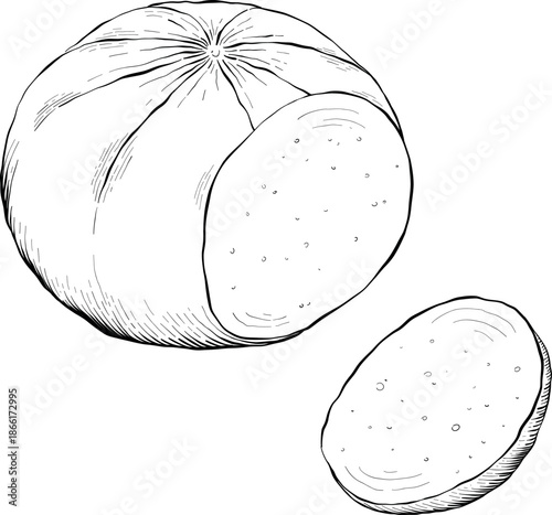 Collection of cheese, brie, camember, parmesan and blue cheese, European cheese assortment, slices, black ink engraving drawing, isolated, transparent. Wine bottle and glass, grape and fig