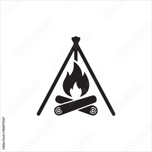 black Fire icon collection. Fire flame symbol. Bonfire silhouette logotype isolated on white background.