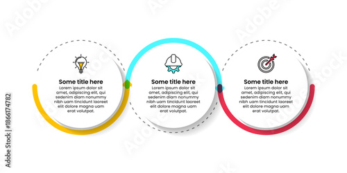 Infographic template. 3 connected circles with arrows and icons