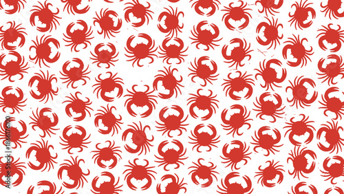 Seamless pattern of red cartoon crabs on transparent background