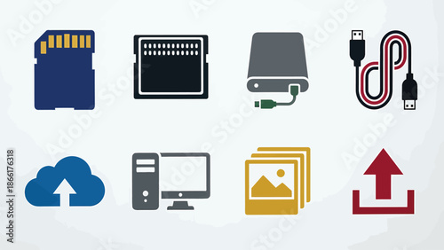 Digital Storage and Data Transfer Icons Set