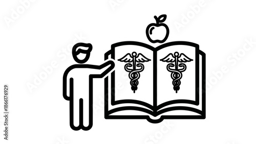 Doctor Student Learning Medical Science With Book and Apple Icon