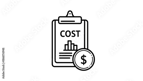 Cost analysis icon with graph and dollar coin, business finance concept