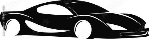 A sleek black sports car silhouette against a white background
