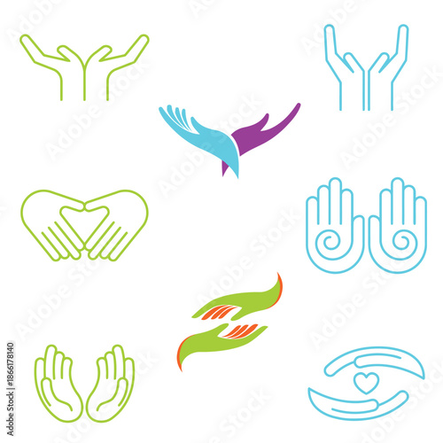 Hand thin line icons set. Hands, gesture icon.