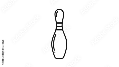 A simple and clean black and white line art icon of a single bowling pin, representing the sport of bowling and classic recreation.