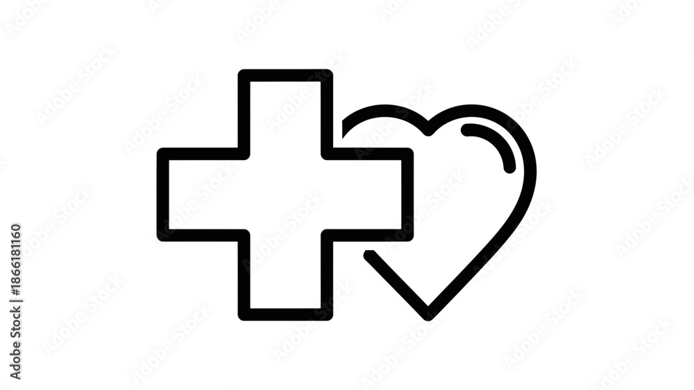 Obraz premium Medical Cross and Heart Icon - Health Care Symbol