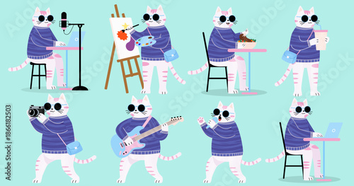 Anthropomorphic Cat Character Hobby and Activity Collection
