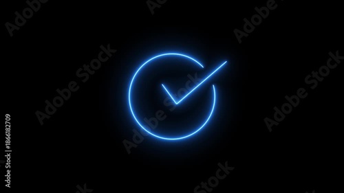 Neon check mark icon animation,  box neon icon sign animation,Check mark sign icon animation on black background, check mark 4k video footage.