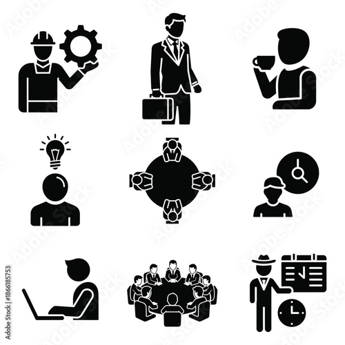 Businessman and meeting icon collection for corporate workflow