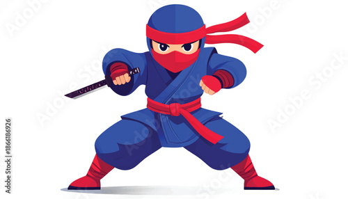 Cartoon Ninja Warrior Ready for Action with Sword.