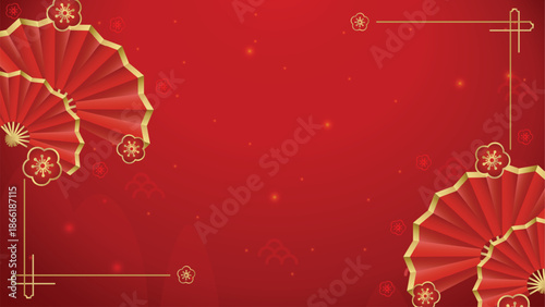 Minimalist Lunar New Year Frame Design with Paper Fan Decoration