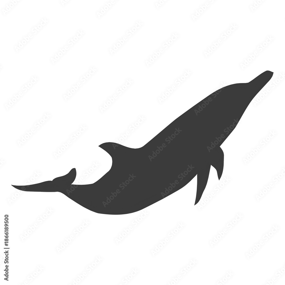 Obraz premium Dynamic dark gray silhouette of a dolphin leaping from water, isolated on white