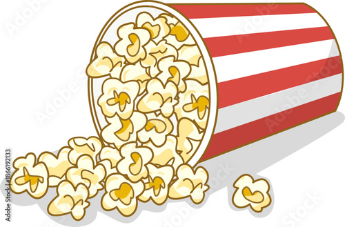 Spilled Popcorn from Red and White Striped Bucket Vector Illustration