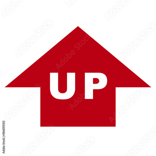 赤色の上向き矢印と「UP」文字のシンプルなアイコンデザイン