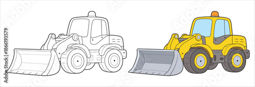 Cute Wheel Loader Construction Vehicle Illustration for Kids Coloring Page