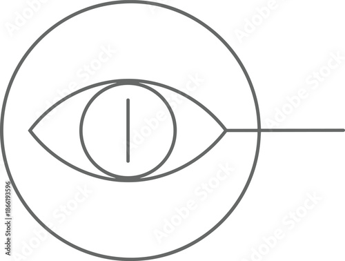 Minimalist eye icon featuring single line drawing of human vision circle symbol for optical health or digital surveillance.