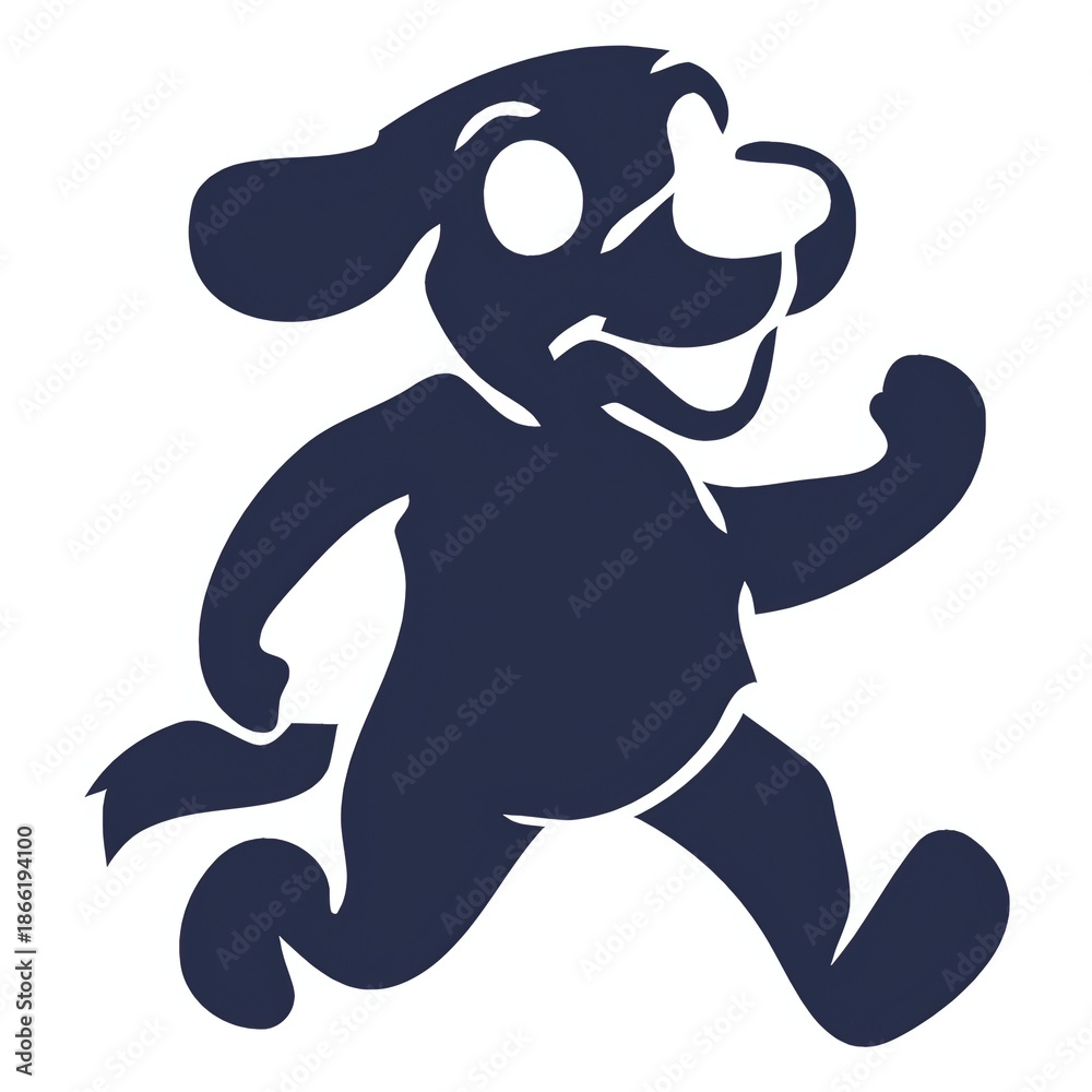 Obraz premium Playful Cartoon Dog Character Running, Cute Animal Silhouette Illustration for Kids Content