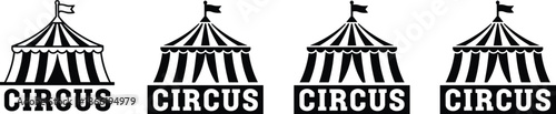Circus tent icon set featuring striped big top carnival logo in linear and solid styles for entertainment event branding.