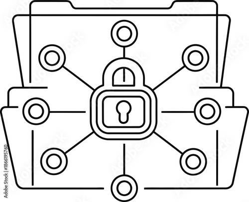 Data privacy and network security concept featuring a padlock protecting file folders