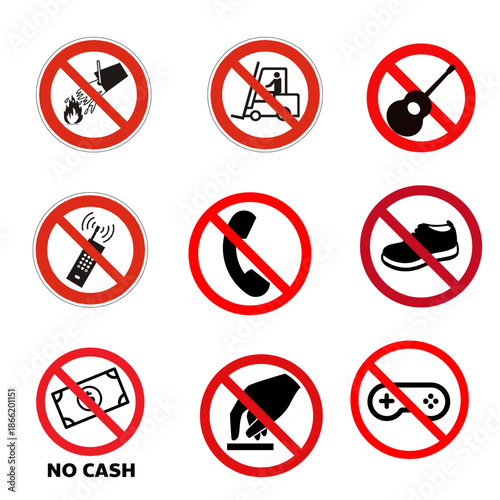 Free Download Icons showing prohibited items and restricted objects for safety regulations, security checks, and rule enforcement. - GFXLoad