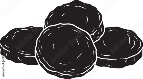 Black truffles stacked on white background food fungi