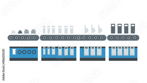 Industrial production line process stages illustration.