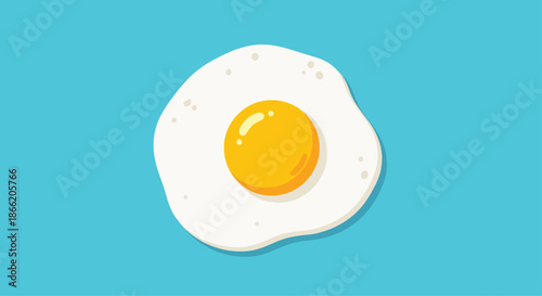Single fried egg served sunny side up with a bright yellow yolk and crispy white edges isolated on a vibrant turquoise blue background.