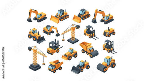 Collection of Heavy Construction Machinery and Equipment.