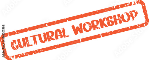 A grungy orange rubber stamp impression displaying the text Cultural Workshop for educational activities