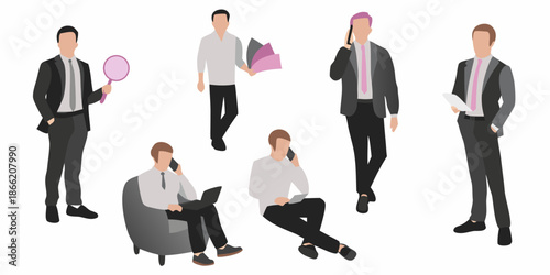 Diverse group of people in business attire interacting with technology