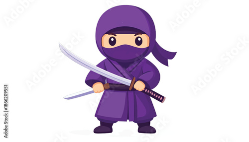 Cartoon Ninja Character with Swords Ready for Action.