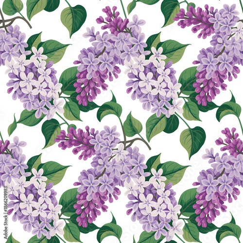 Lilac flower seamless pattern with blooming blossoms