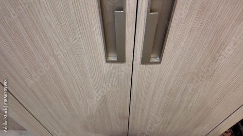 Wooden Cabinet Doors with Modern Handles Close Up