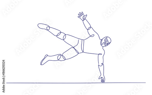 Line of a person performing a handstand with one leg bent and arms raised line person white background