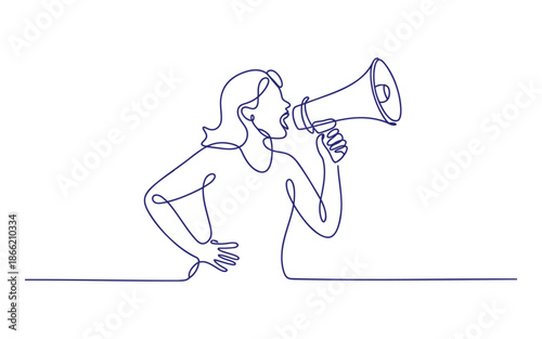 Line of a person using a megaphone to shout or speak loudly line person shouting speaking