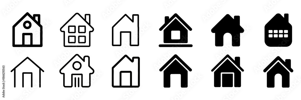 Obraz premium Collection of black and white house with various and styles outline simple