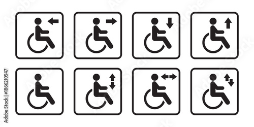 Handicap Accessibility Symbol with Left Right Up and Down Arrows Vector Icon Set