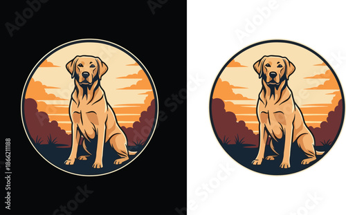 Retro Vintage Dog Badge Logo Vector, Circular Emblem, No Text